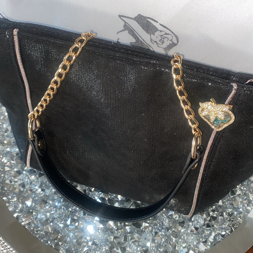 Yves Saint Laurent Beauty Black and Gold Crossbody Bag with bonus brooch - Picture 3 of 16